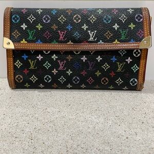 Louis Vuitton Murakami Black Multicolor Monogram Continental Wallet